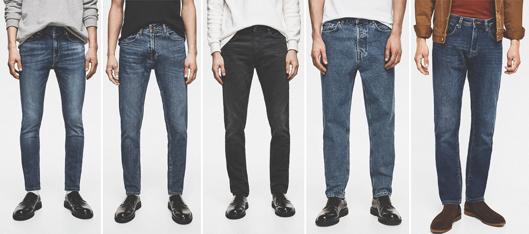 Картинка 5 распространенных фасонов мужских джинсов